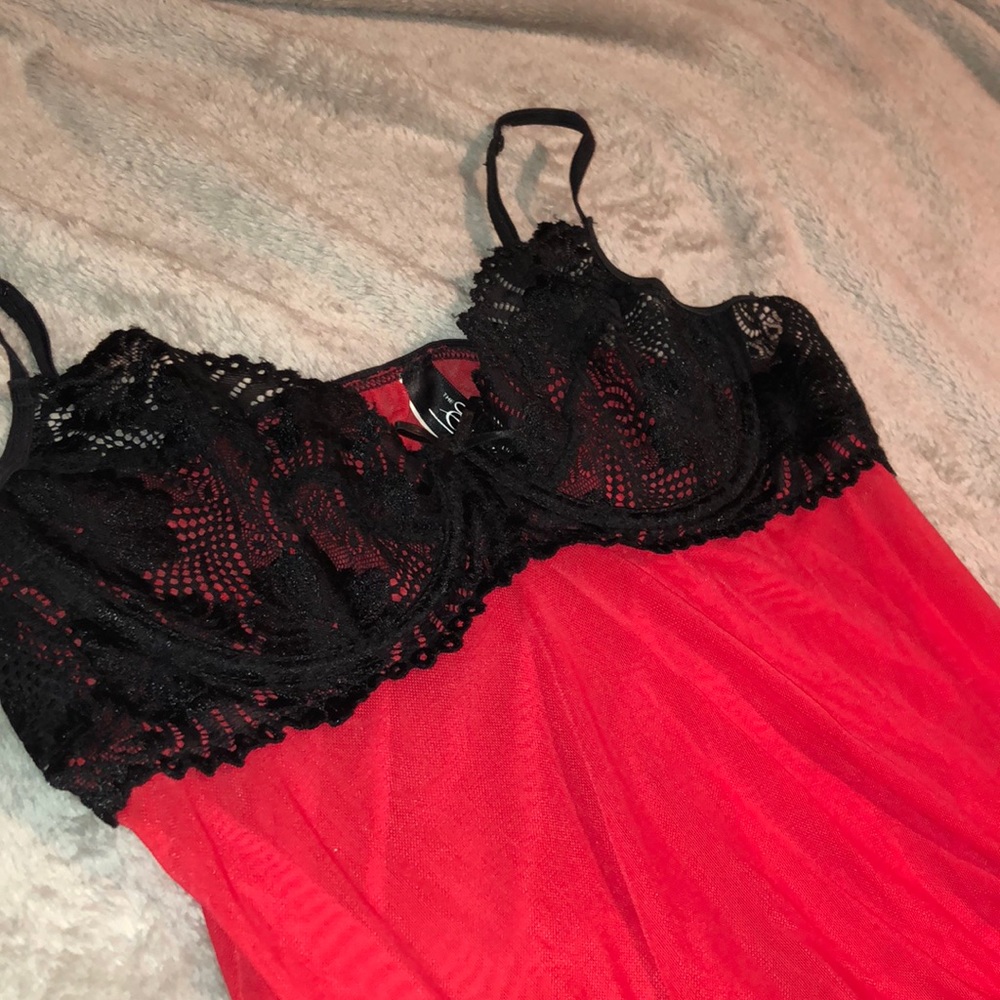 Lace and Nylon Red and Black Babydoll